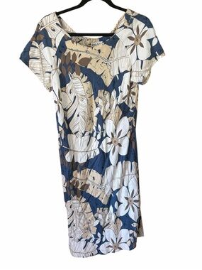 IOLANI Classics Tropical Blue Hibiscus Dress Rayon Made in Hawaii Medium